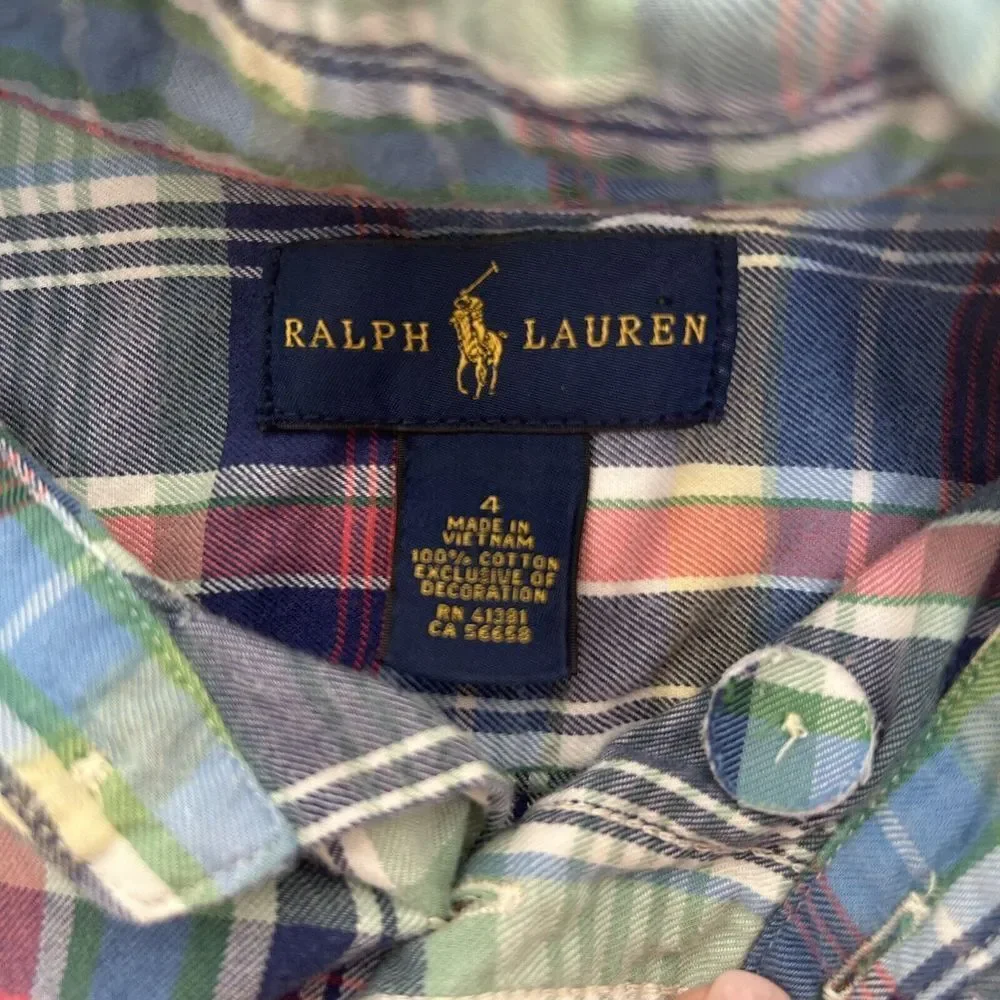 Ralph Lauren‎ Boys Multicolored Plaid Long Sleeved Cotton Shirt Size 4